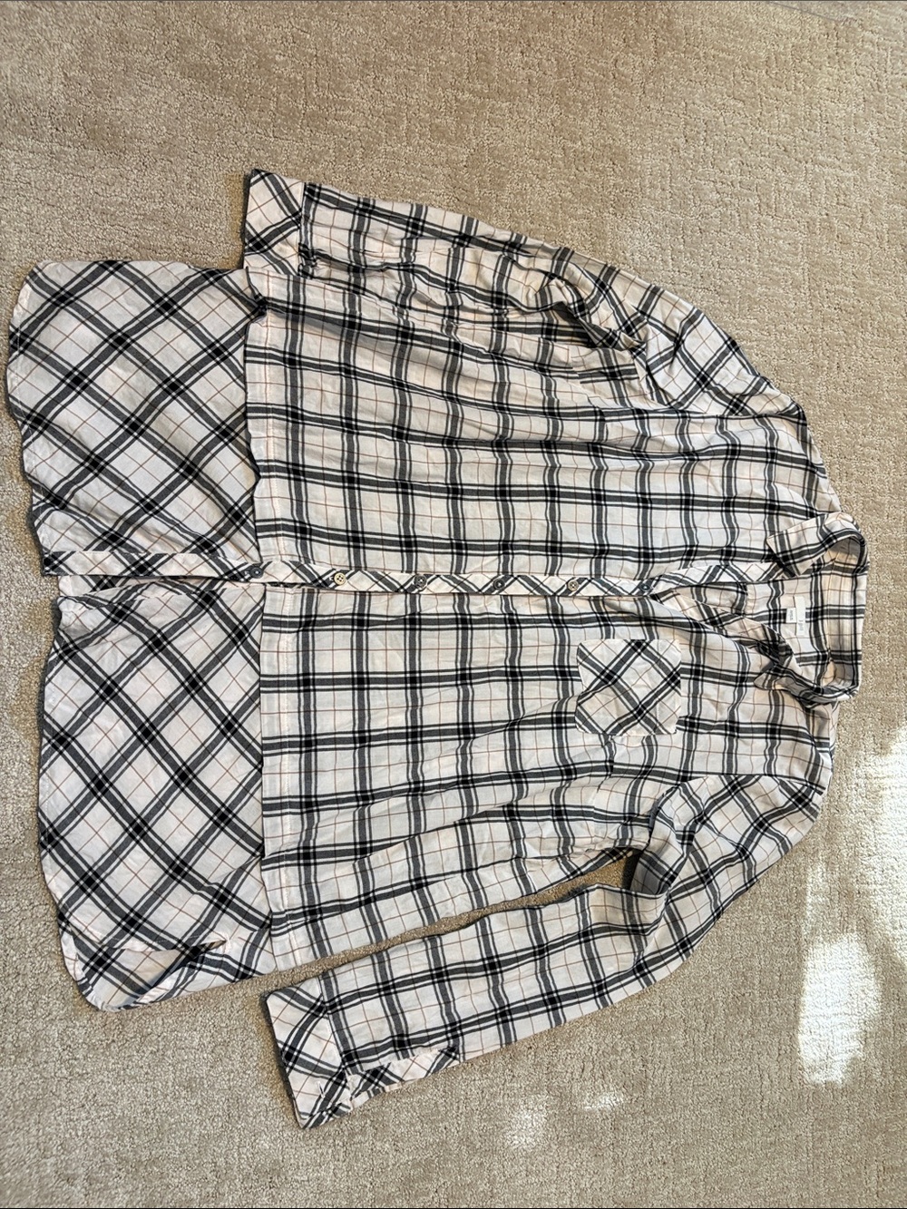 J. Jill Black, White Plaid Button Front tunic top Womens large cotton fall